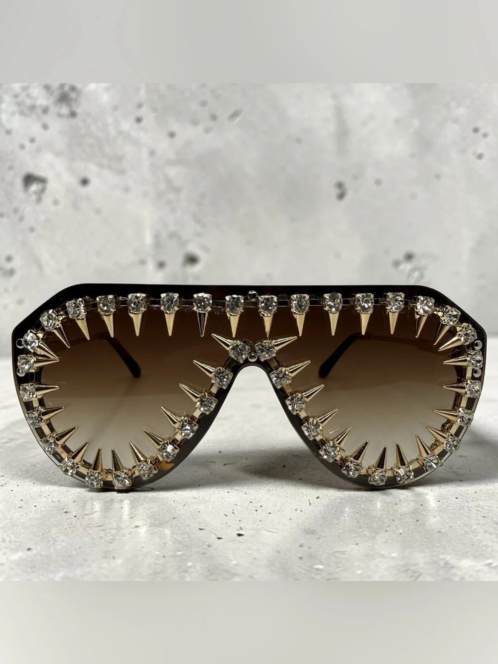 Festival Rockstar Sunglasses Rave Spiked Diamond Rivet Punk Rocker UV400 Tea